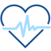 Heart with heartbeat line icon above a list of employee wellness benefits and programs.