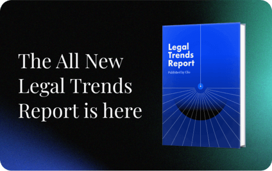 "The All New Legal Trends Report is here" with an image of the report's cover.