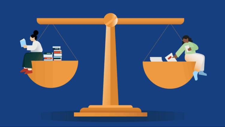 Illustration weighing up the differences between barrister and a solicitor