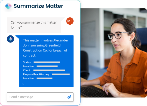 Simplified Product UI Summarize a Matter with Manage AI US UK