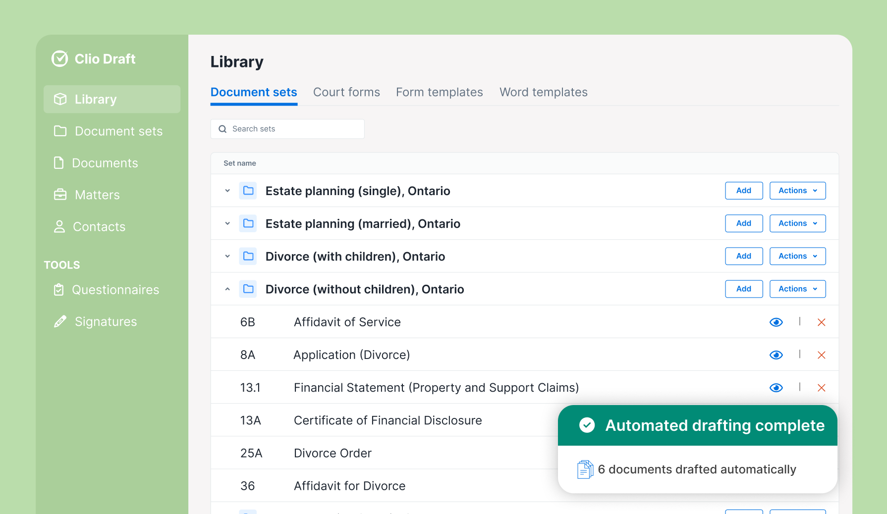 Clio Draft document automation.