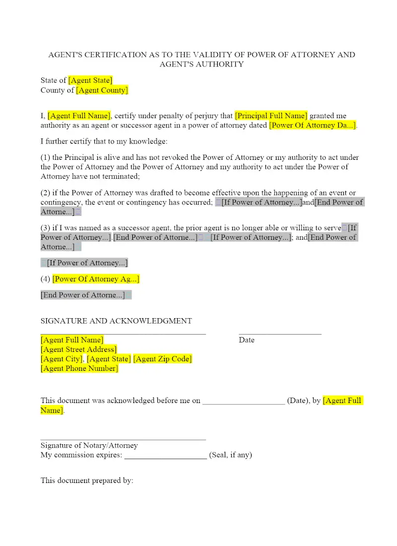 Agent's Certification