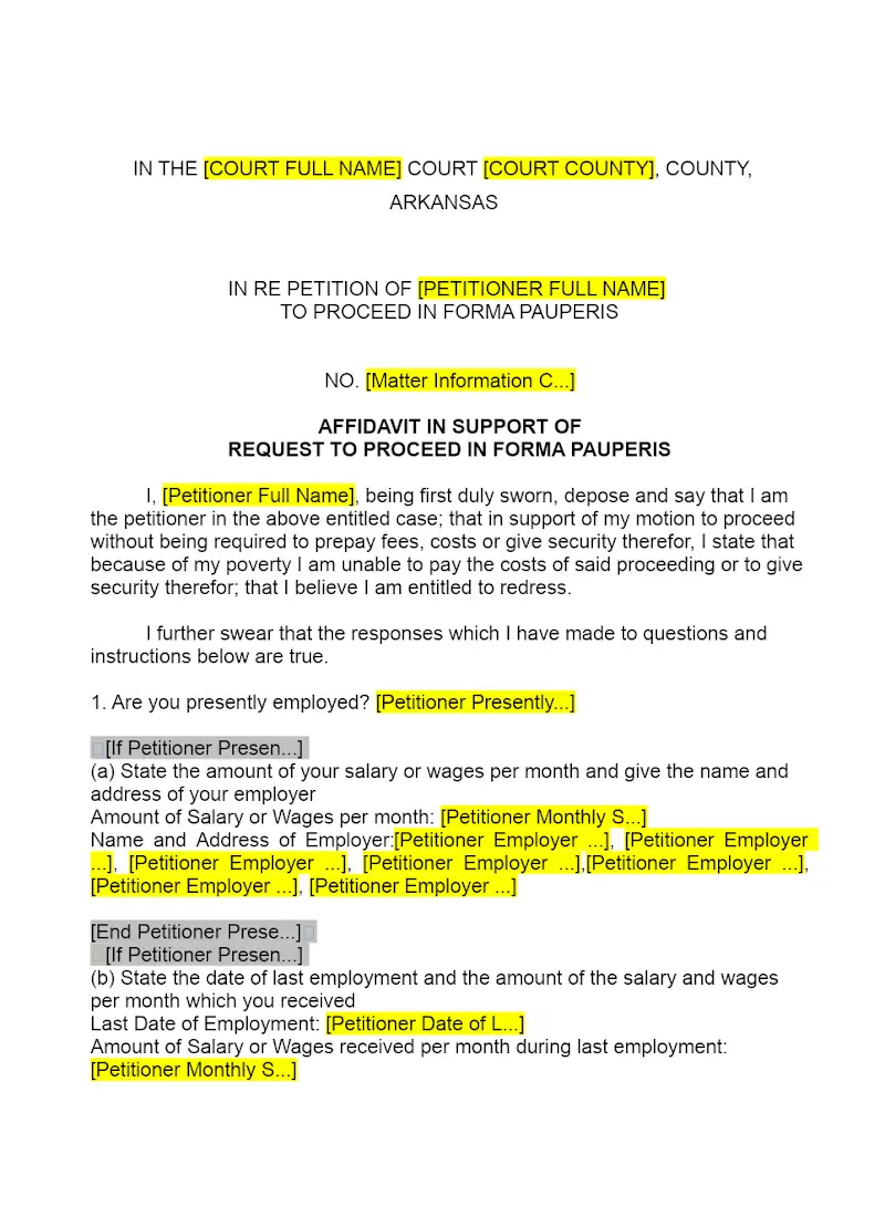 In forma Pauperis Affidavit