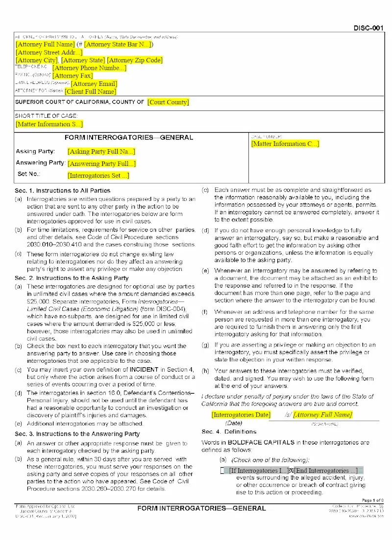 Form Interrogatories - General (DISC001)