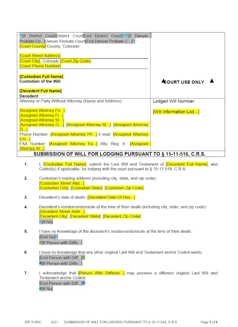 Submission of Will for Lodging (JDF 919)