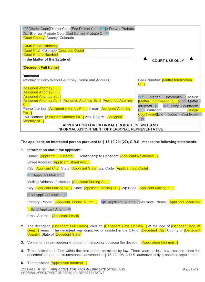 Application for Informal Probate of Will (JDF 910)