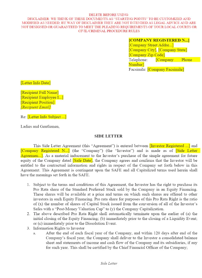 Side Letter