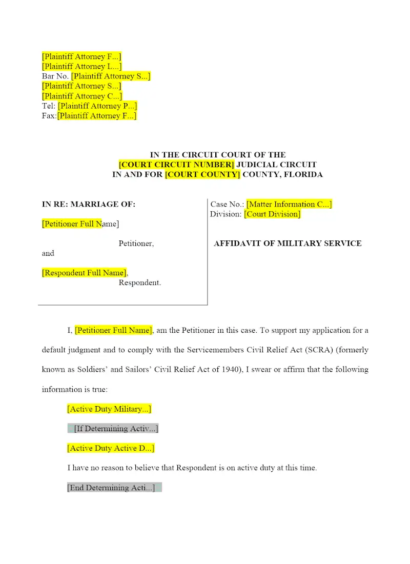 Affidavit of Military Service