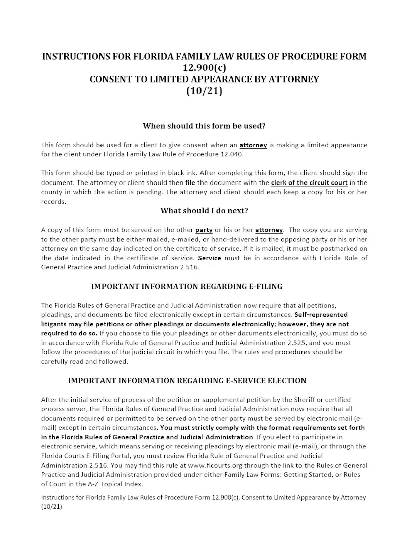 Consent to Limited Appearance by Attorney (Form 12.900c)