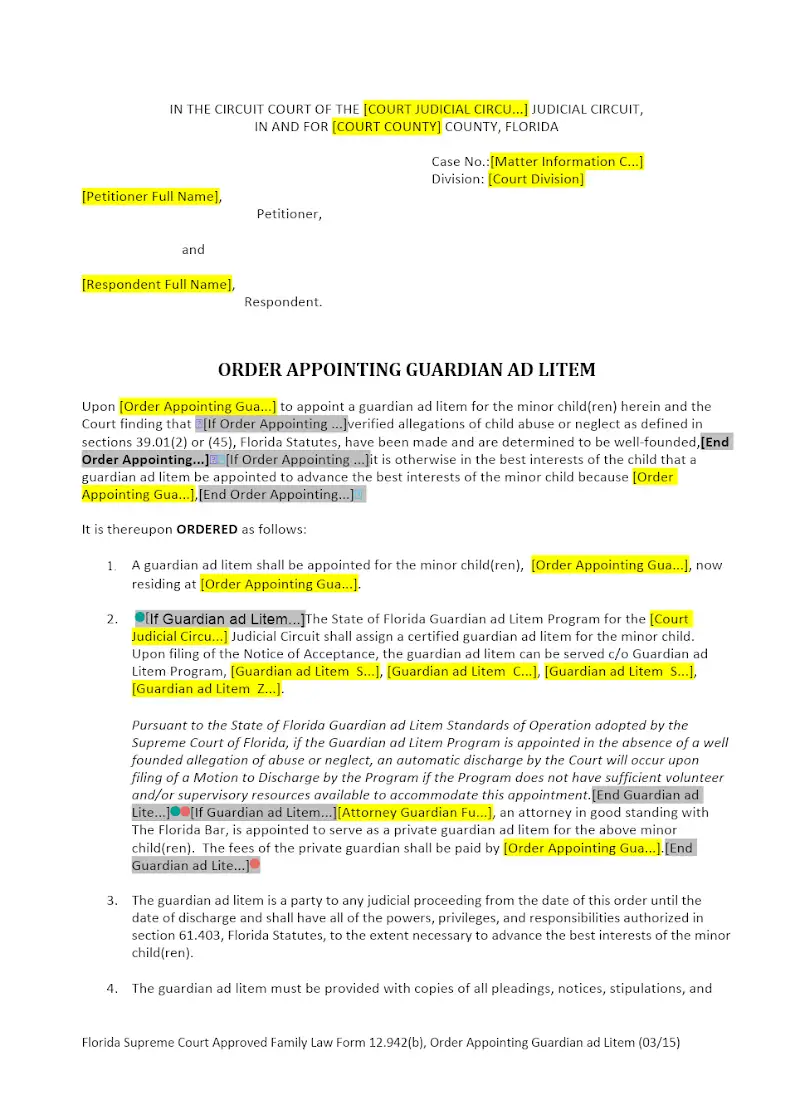 Order Appointing Guardian ad Litem (Form 12.942b)