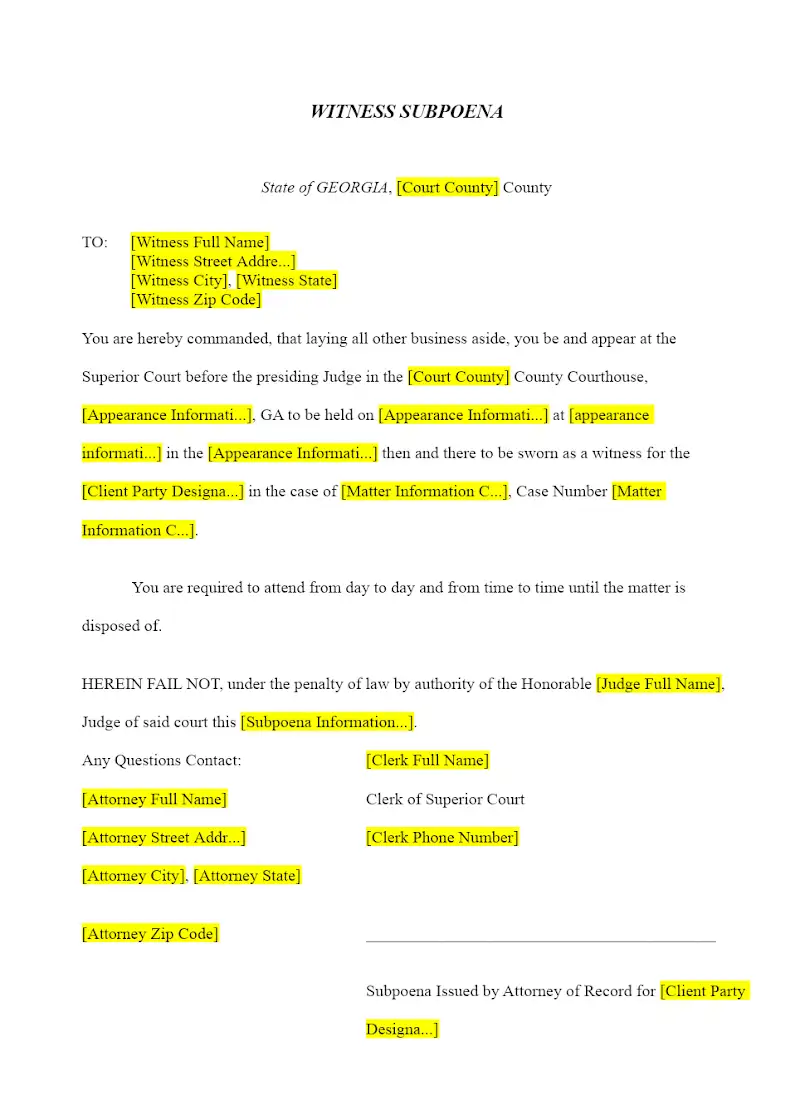 Witness Subpoena