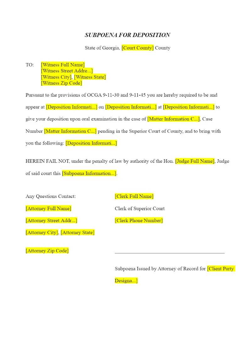 Subpoena for Deposition