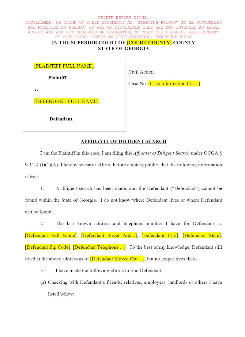 Affidavit of Publication and Diligent Search