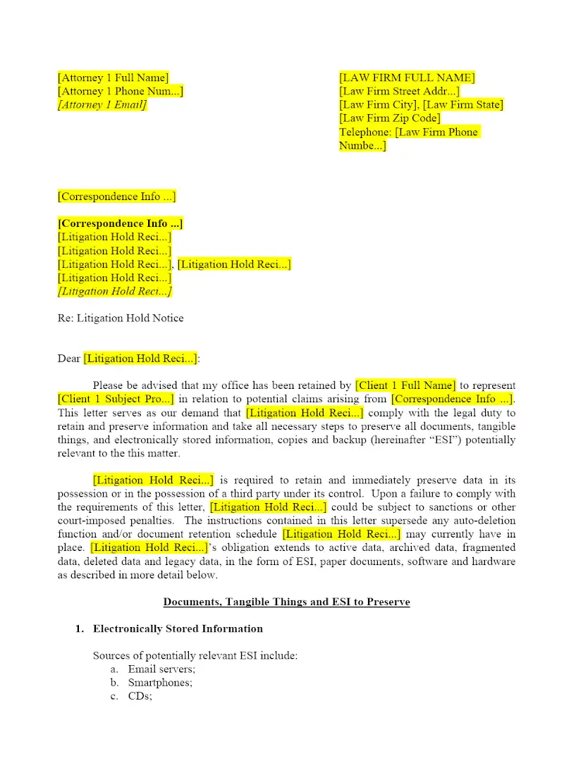 Litigation Hold Letter
