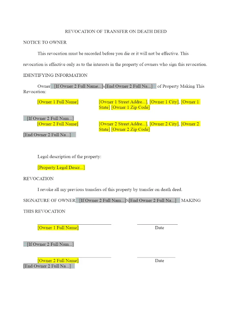 Revocation of Transfer on Death Deed