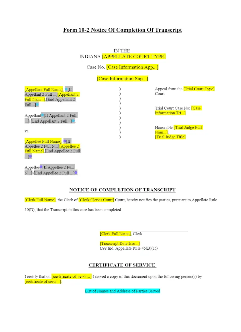 Notice of Completion of Transcript (10-2)