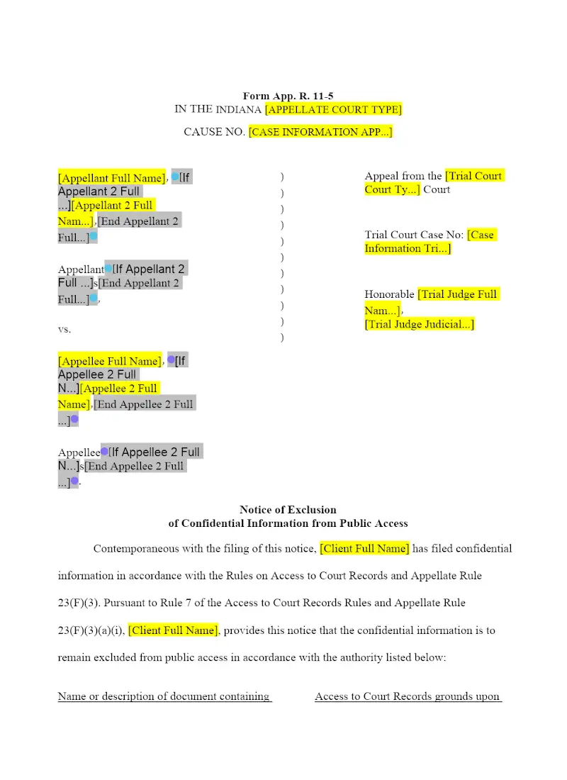Notice of Exclusion of Confidential Info (11-5)