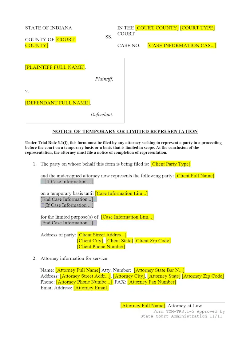 Notice of Temporary or Limited Representation (TCM-TR3.1-5)