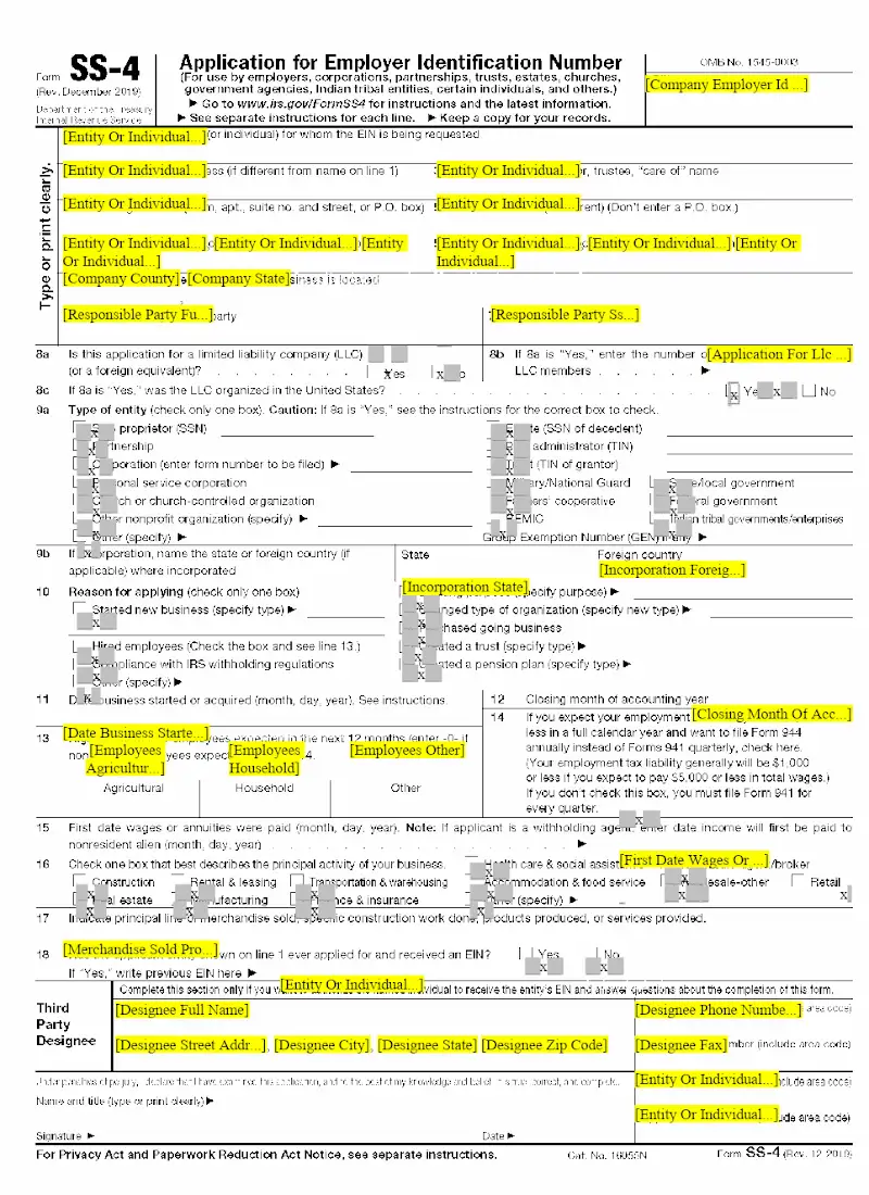 Application for EIN (SS-4)