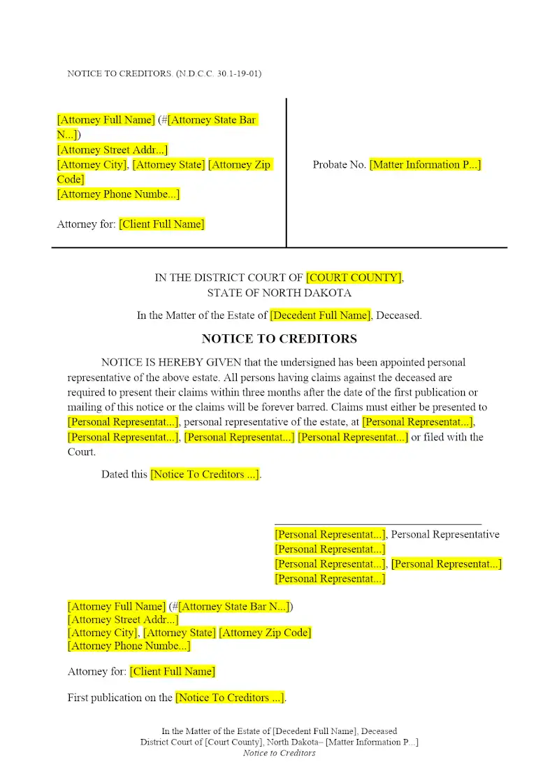 Notice to Creditors (Form 6)