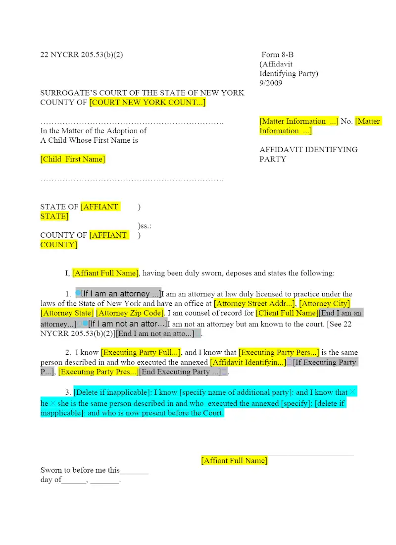 Affidavit Identifying Party (Private Placement) (8-B)