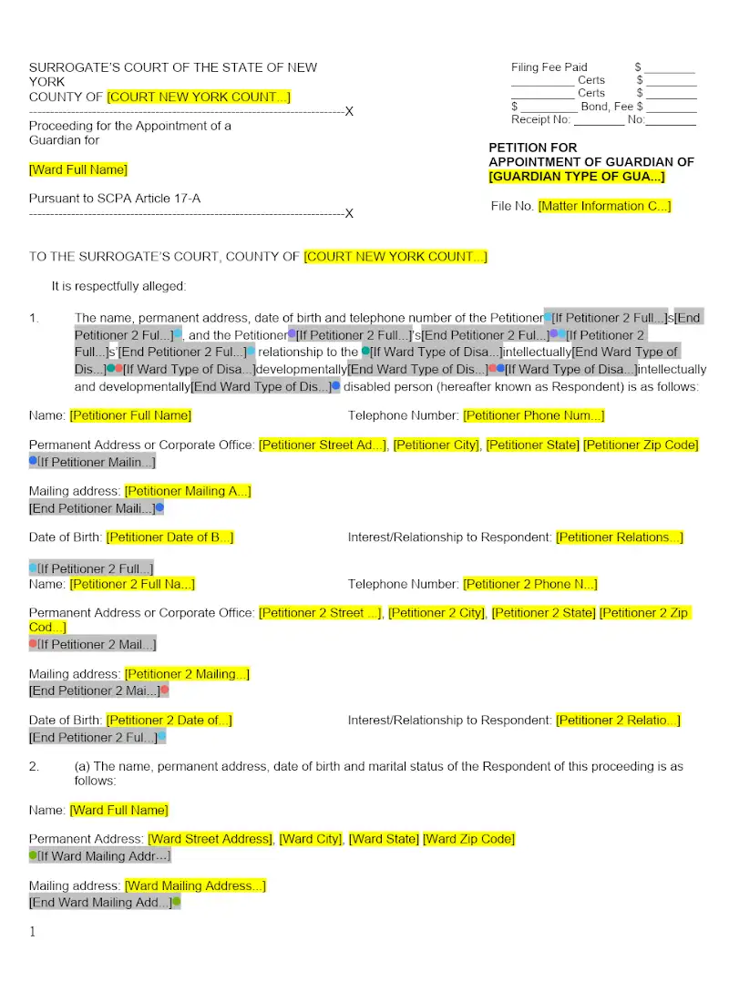 Petition for Appointment of Guardian (SCPA Article 17-A) (GMD-1, GMD-1A, GMD-2A, GMD-2B, GMD-3, GMD-4, GMD-8, GMD-7)