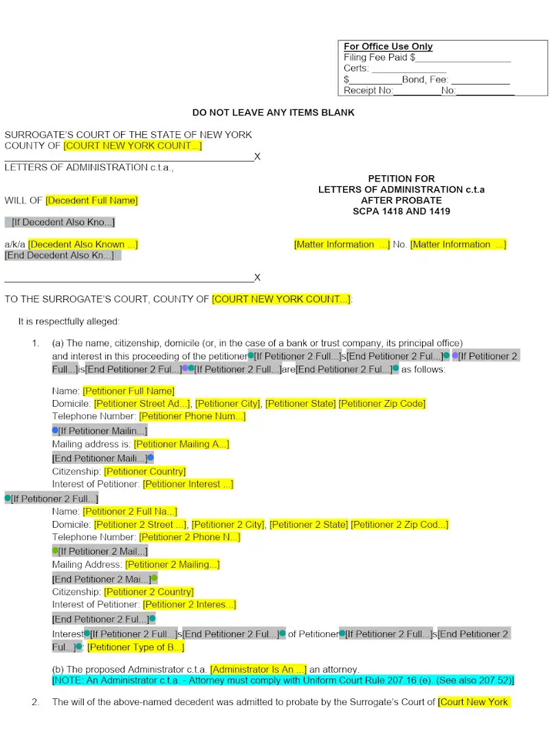 Petition for Letters of Administration c.ta. (after Probate)