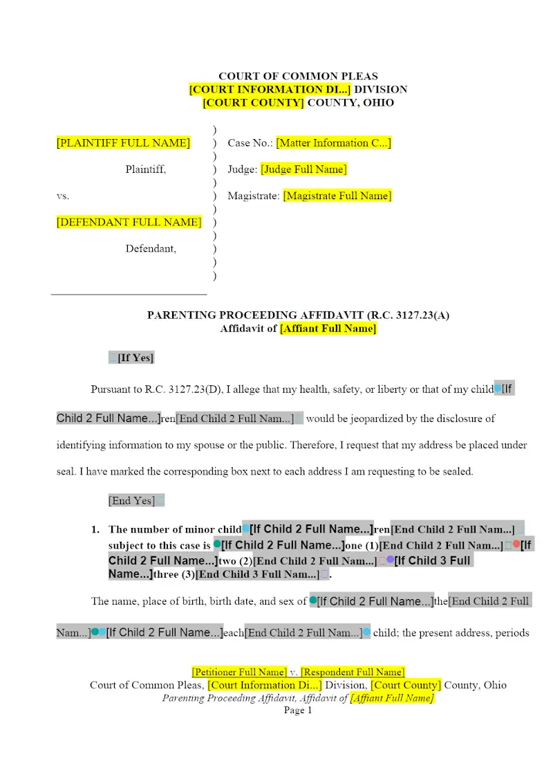 Parenting Proceeding Affidavit (UCCJEA)