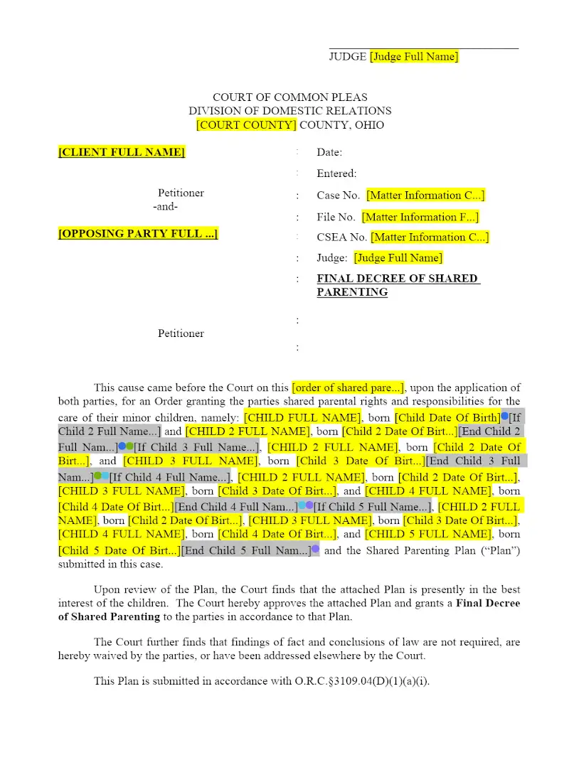 Final Decree of Shared Parenting