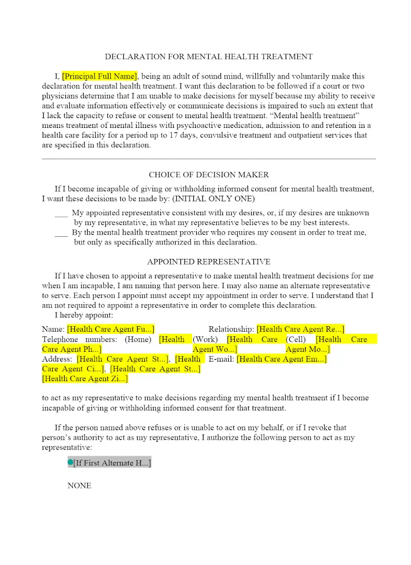 Declaration for Mental Health Treatment