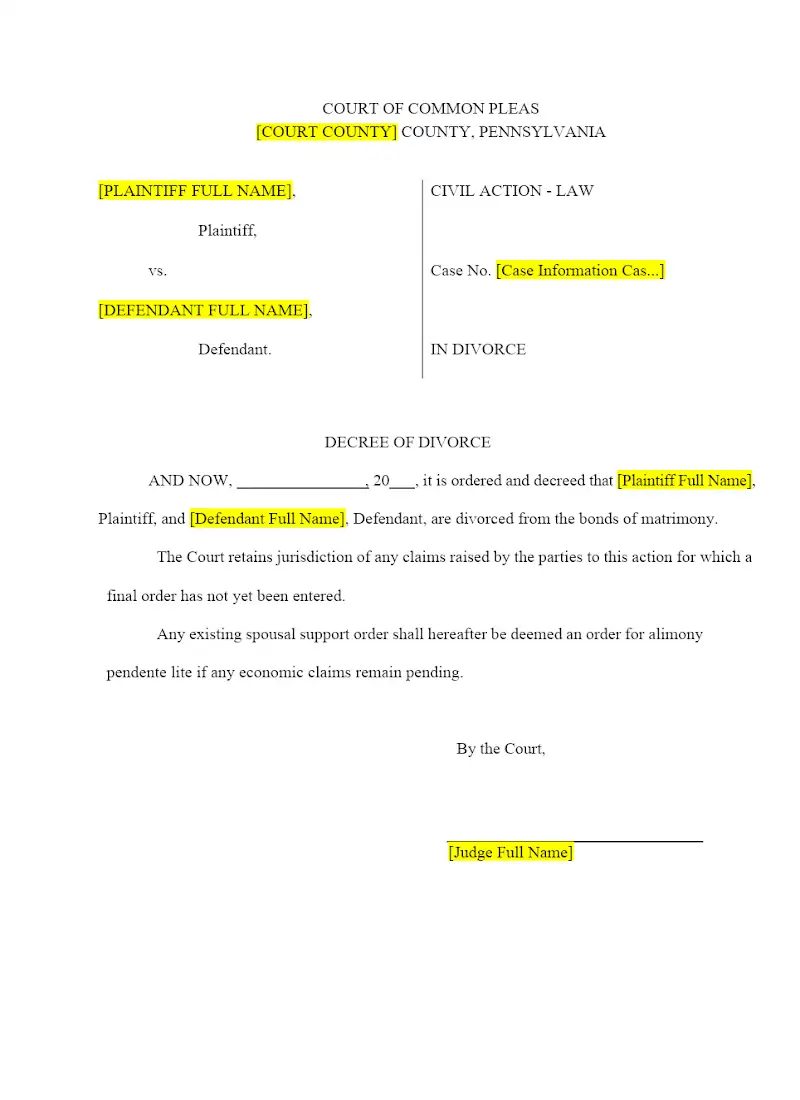 Decree of Divorce (Form 13)