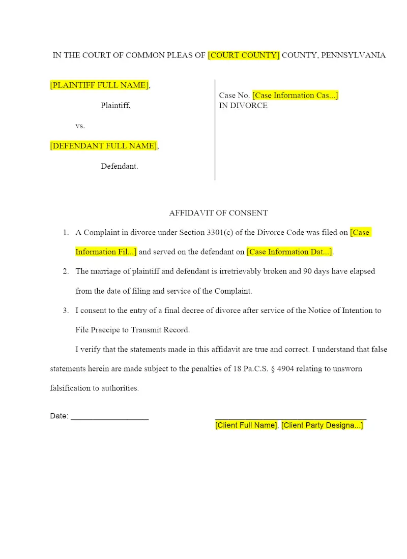 Affidavit of Consent
