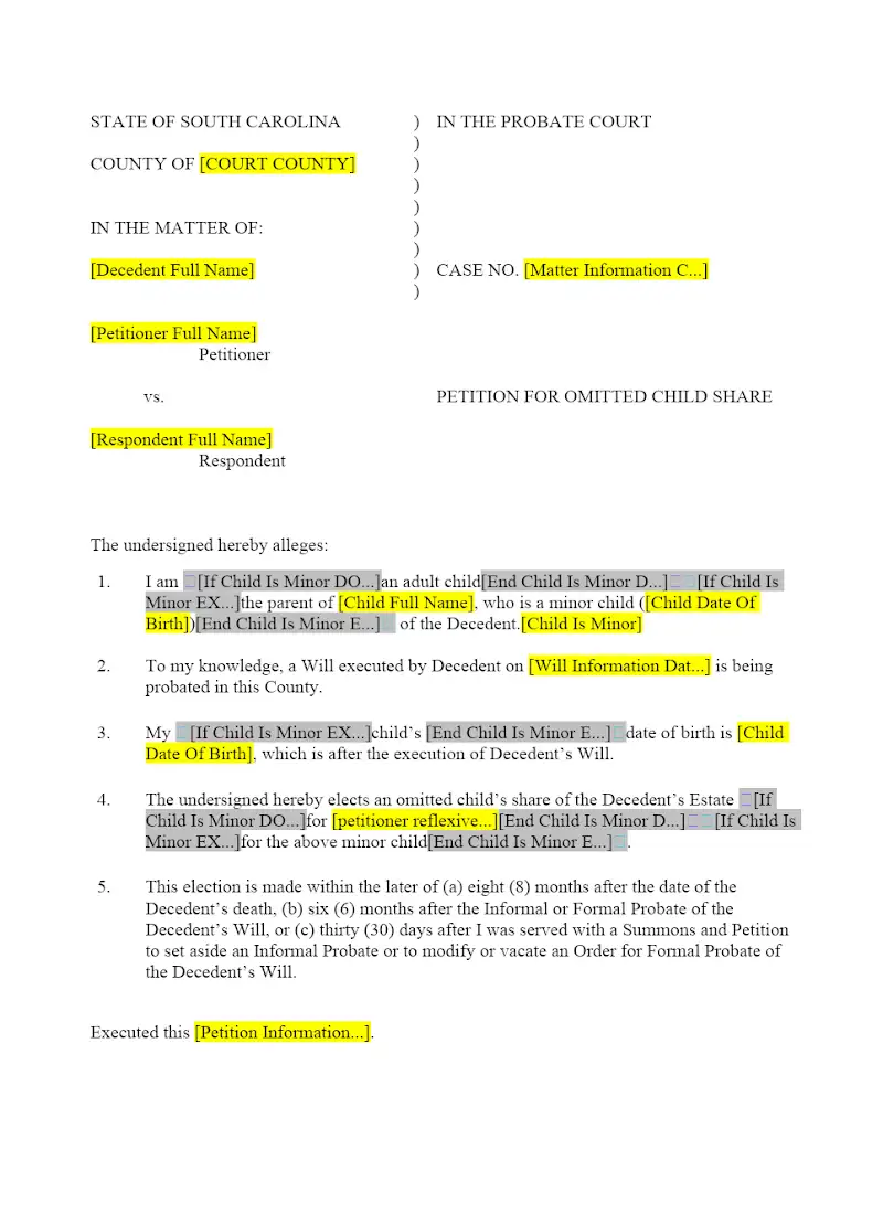 Petition for Omitted Child Share (383ES)