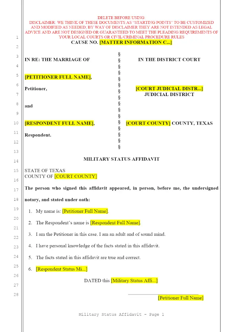 Military Status Affidavit