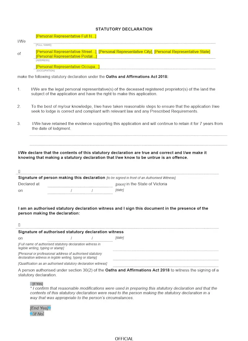 Statutory Declaration of Non-Represented Party (APR)