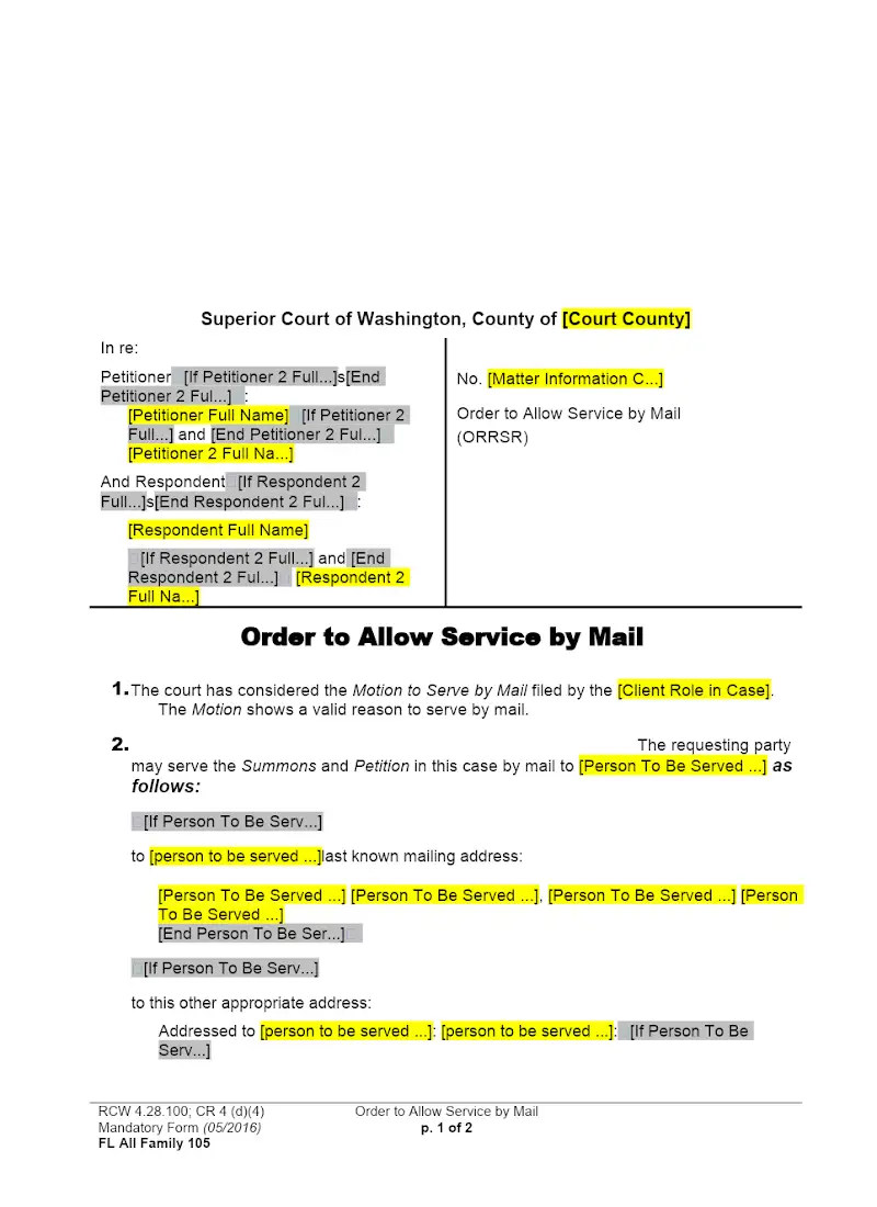 Order to Allow Service by Mail (Form FAM 105)