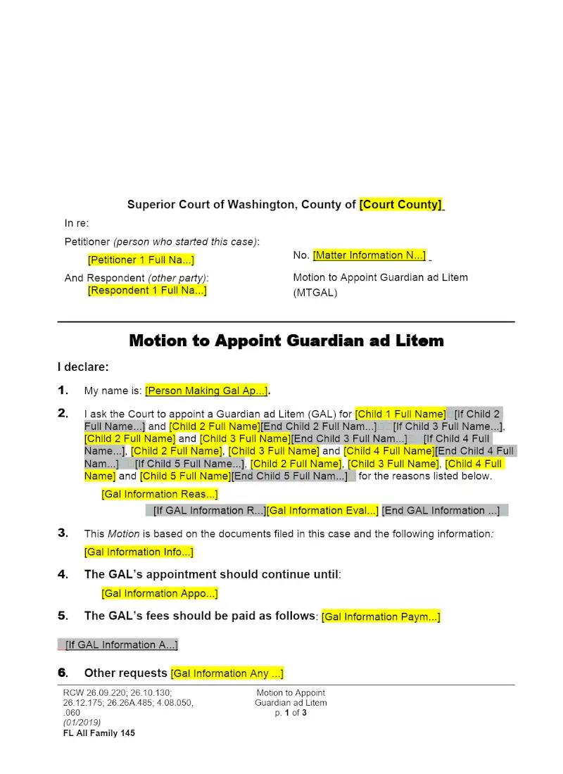 Motion to Appoint Guardian ad Litem (Form FAM 145)