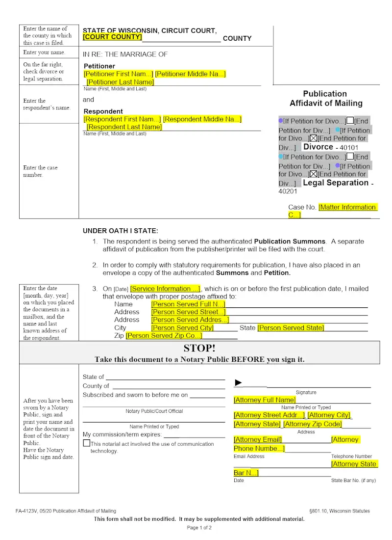Publication Affidavit of Mailing (FA-4123VB)