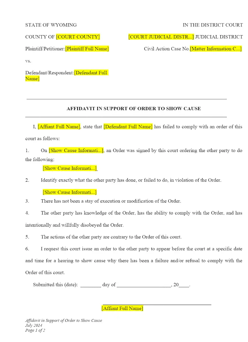 Affidavit in Support of Order to Show Cause (Form OSC05)