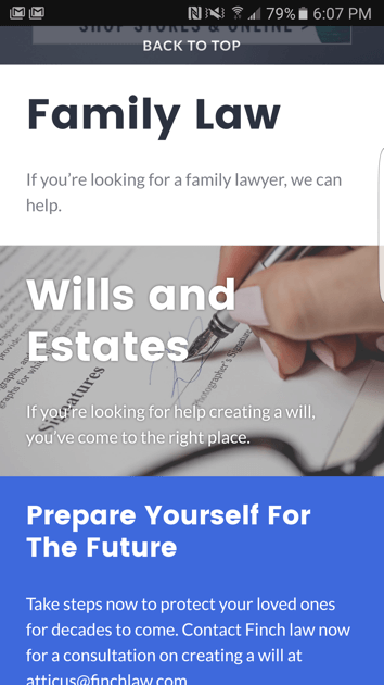 Clio example of an effective layout for a law firm's mobile website design