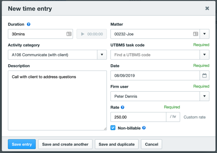 Image of the non-billable time tracking module