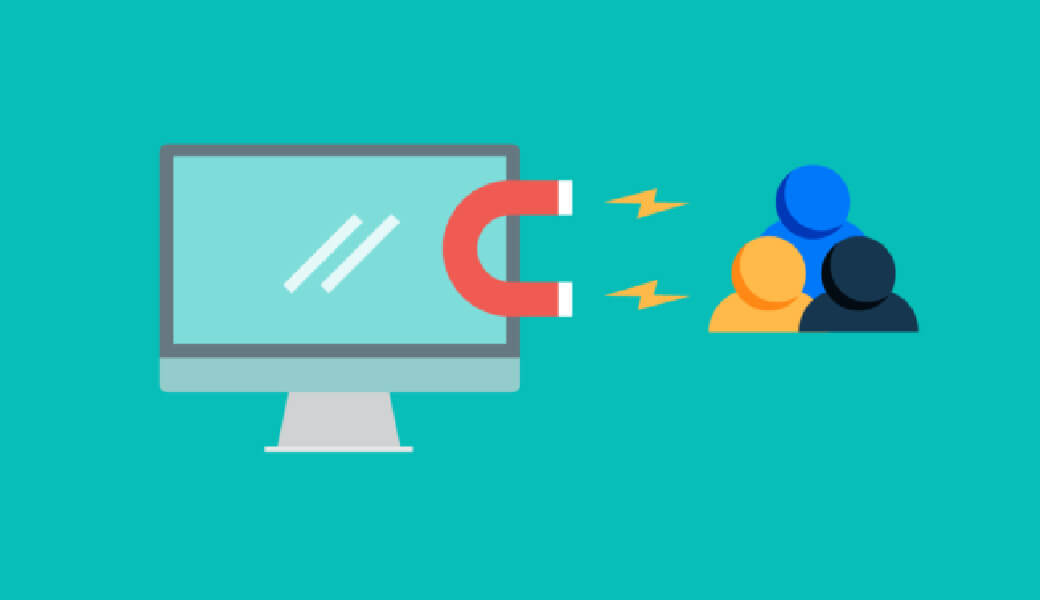 A computer with a magnet pulling in icons of clients that are happy about a law firm's value-based pricing