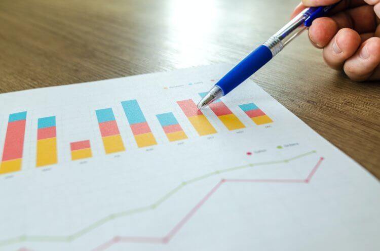 person pointing at graphs