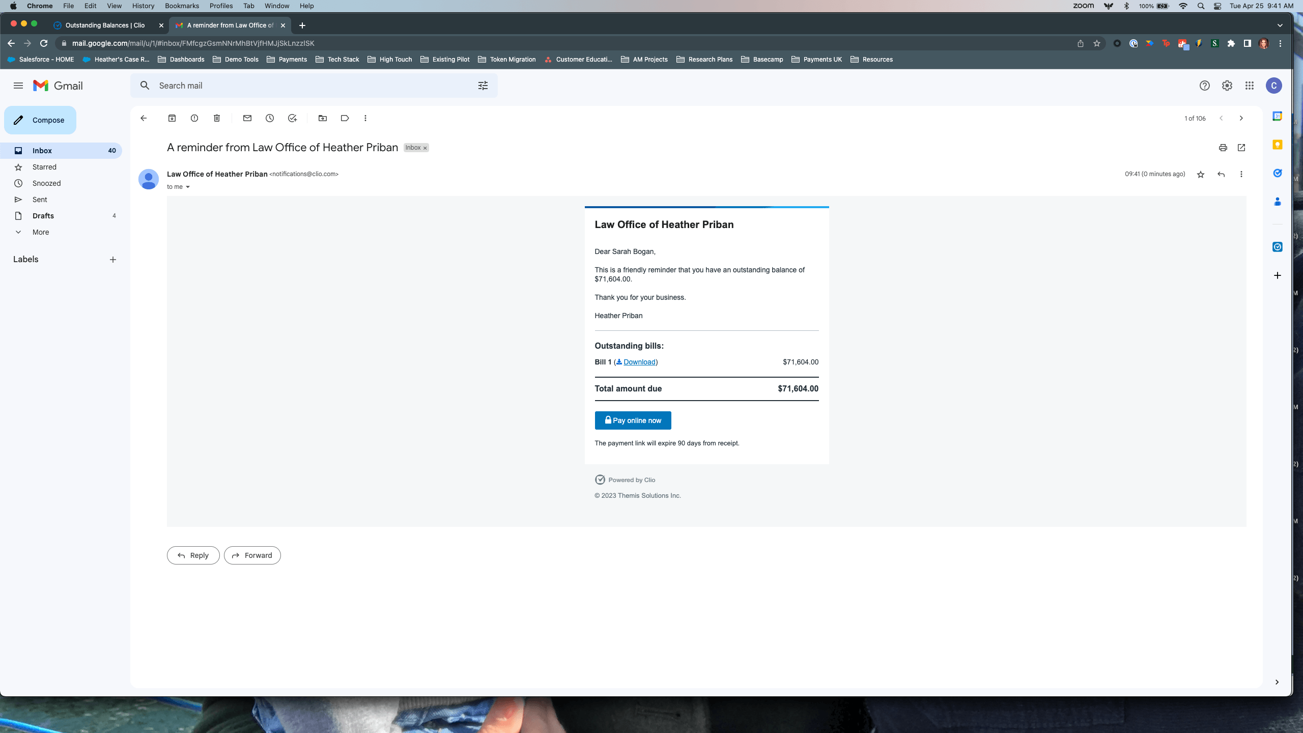 Billing reminders in Clio