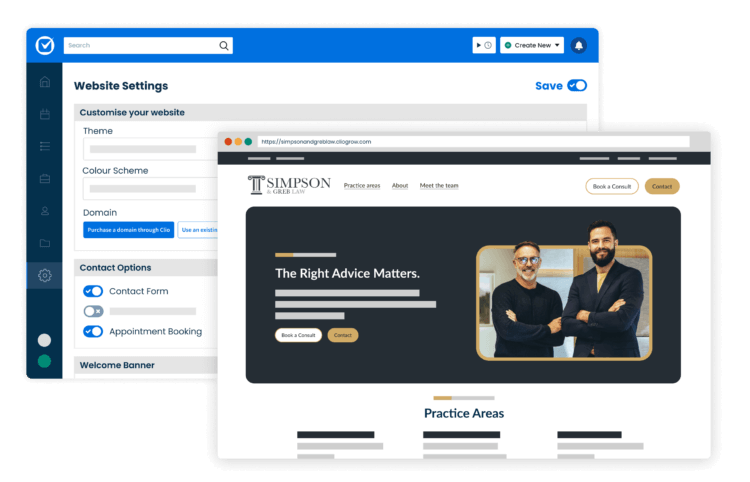 Clio Grow Website Builder - Settings