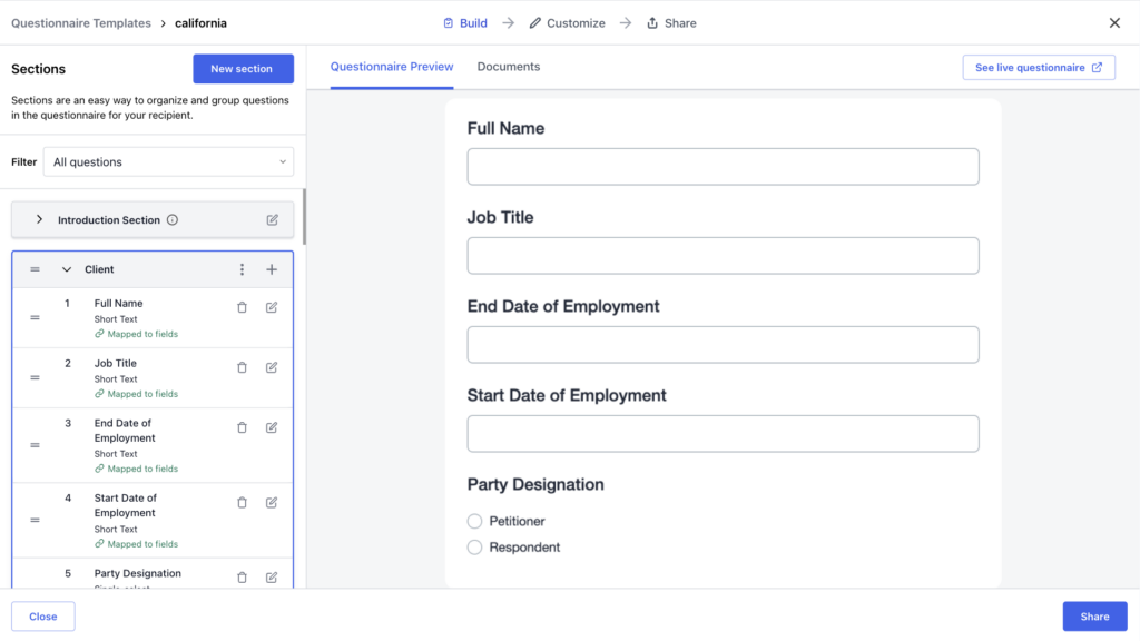 Legal Questionnaire Template Clio