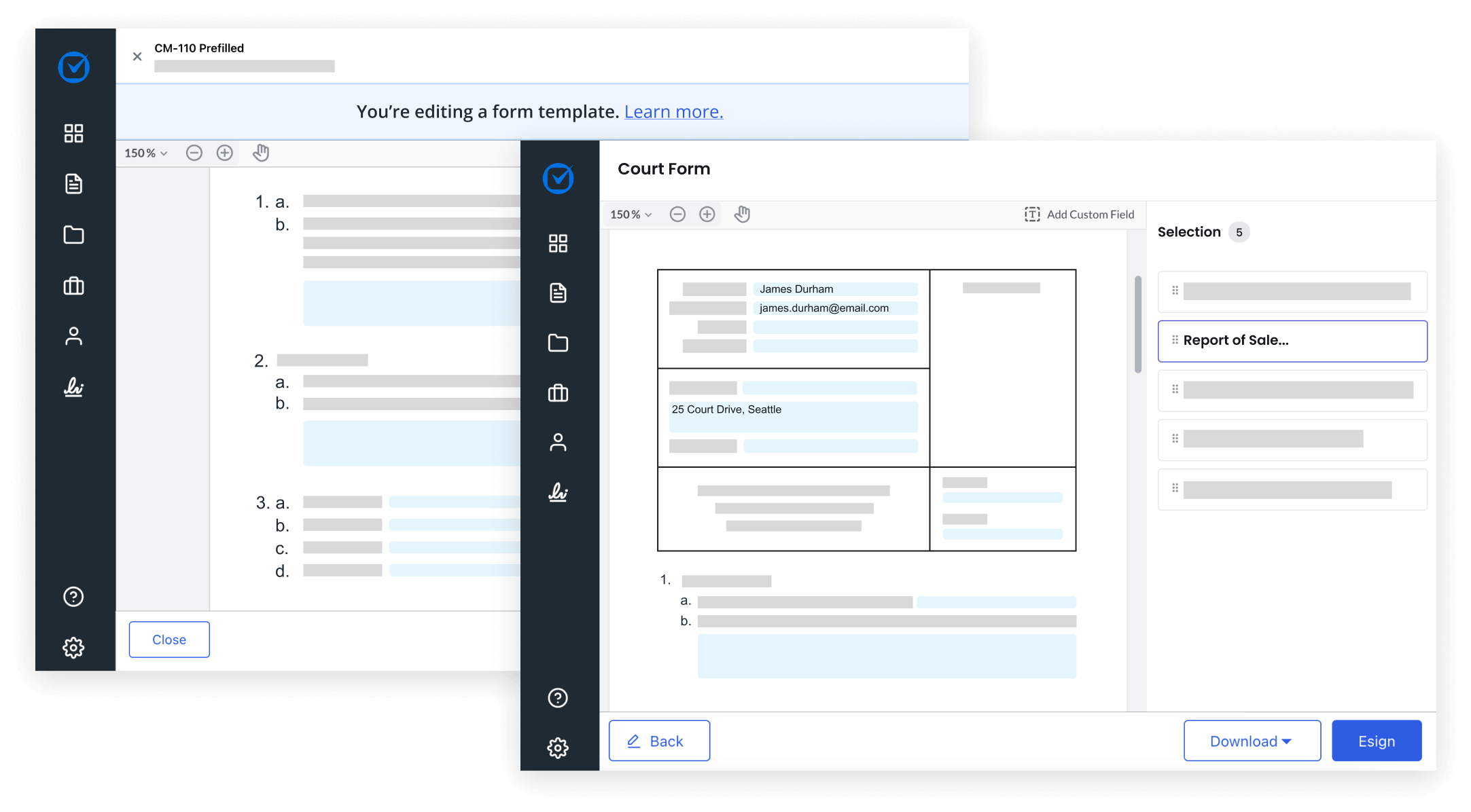 Simplified Product UI Clio Draft Lawyaw Templates and Court Forms