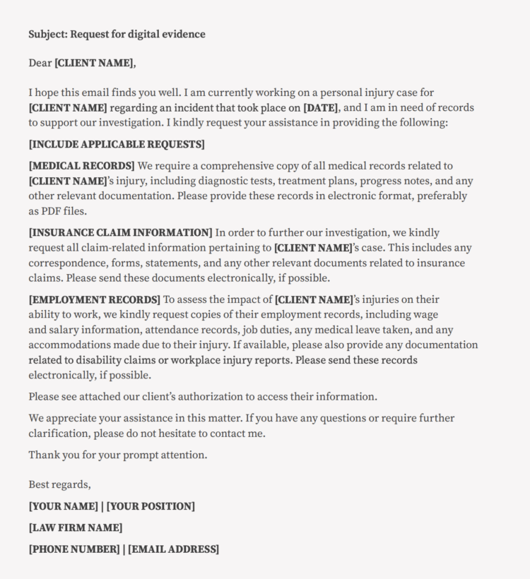 Email Template Request for digital evidence
