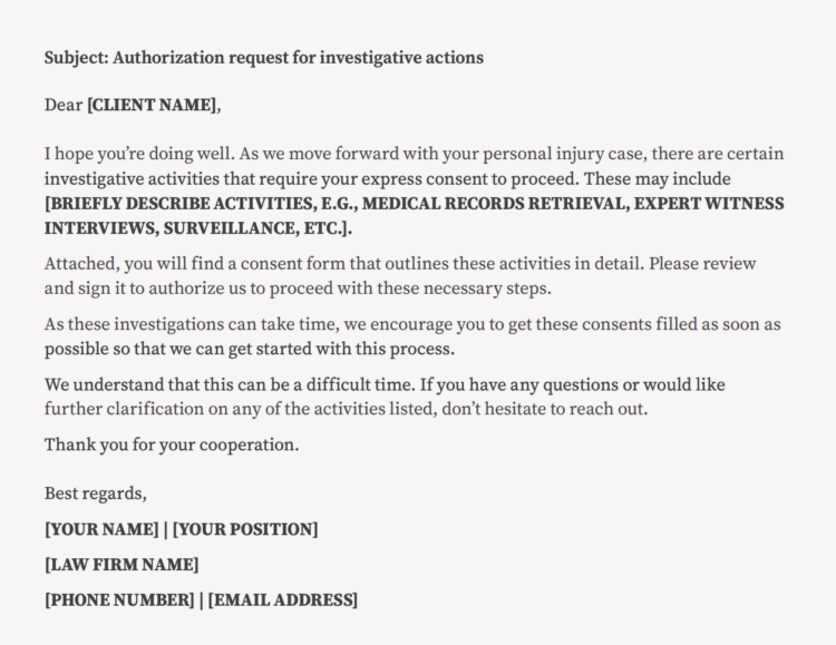 Email template Request for insurance information