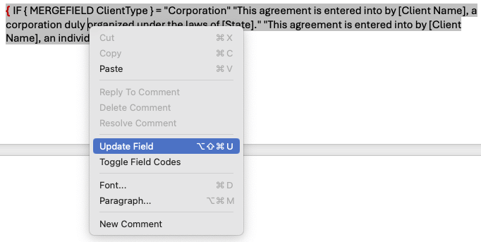MS Word Conditional Logic